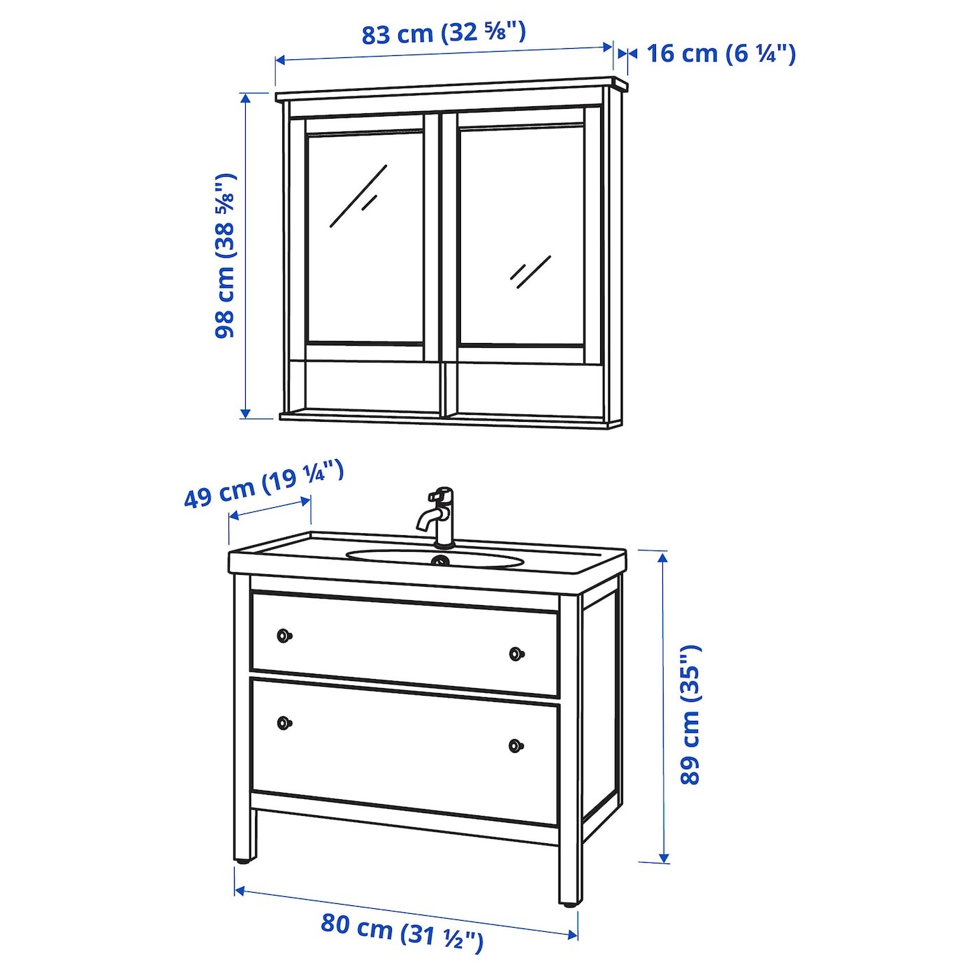 HEMNES / ODENSVIK Bathroom furniture, set of 4