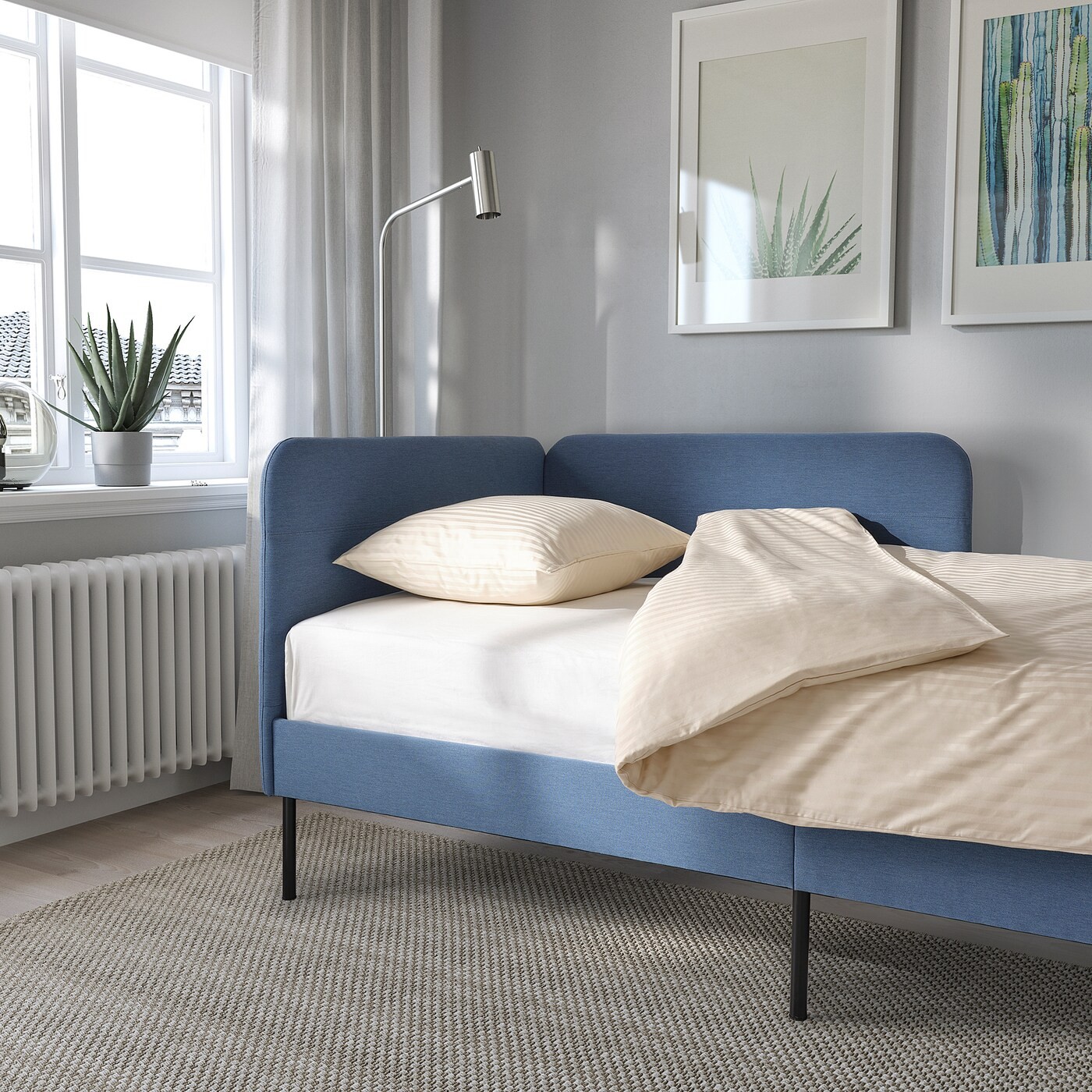 BLÅKULLEN Uph bed frame with corner headboard