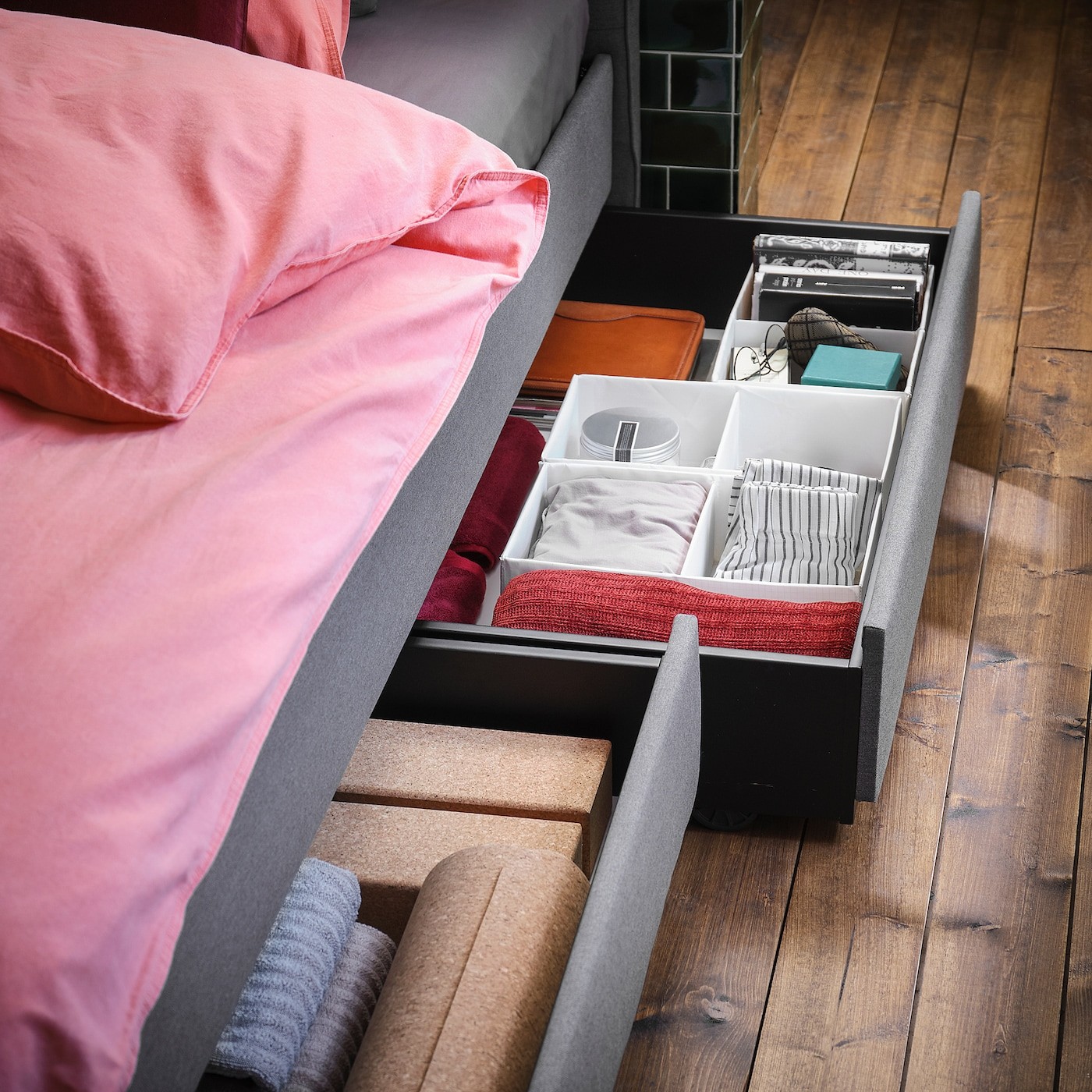 HAUGA Upholstered bed storage box