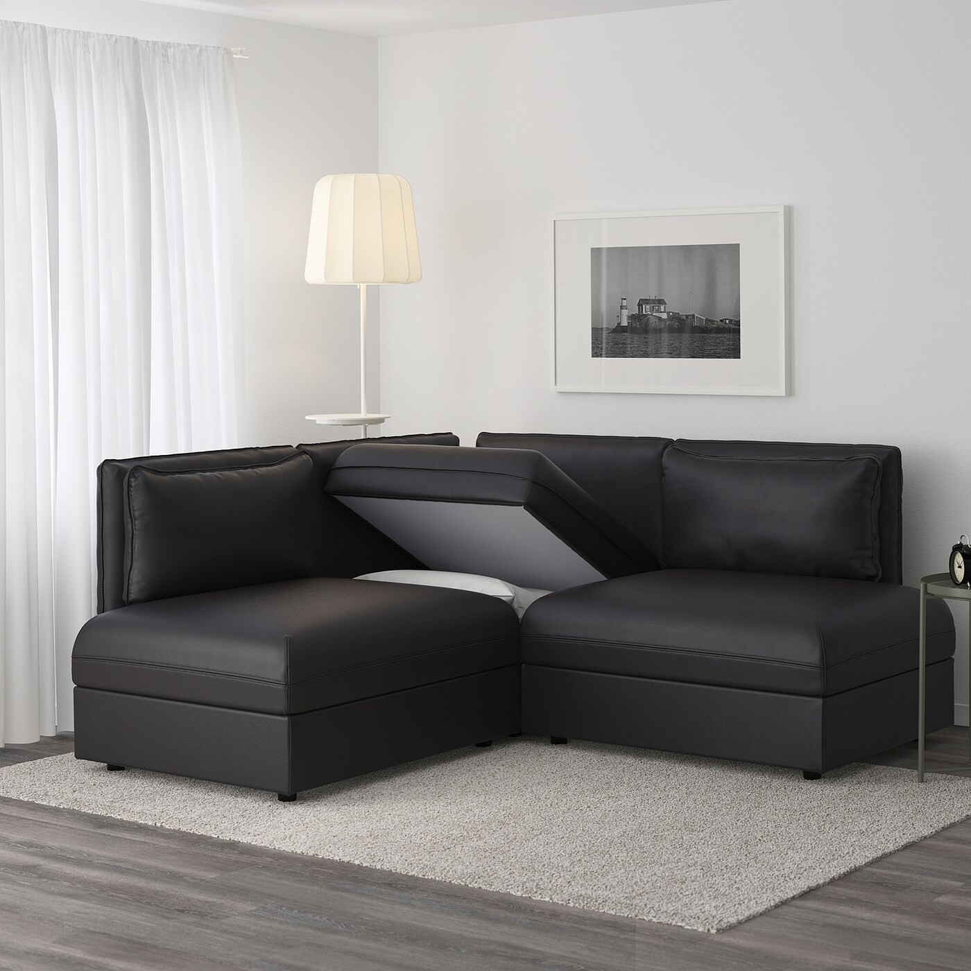 VALLENTUNA Modular crnr sofa 3-seat+2 sofa-bed