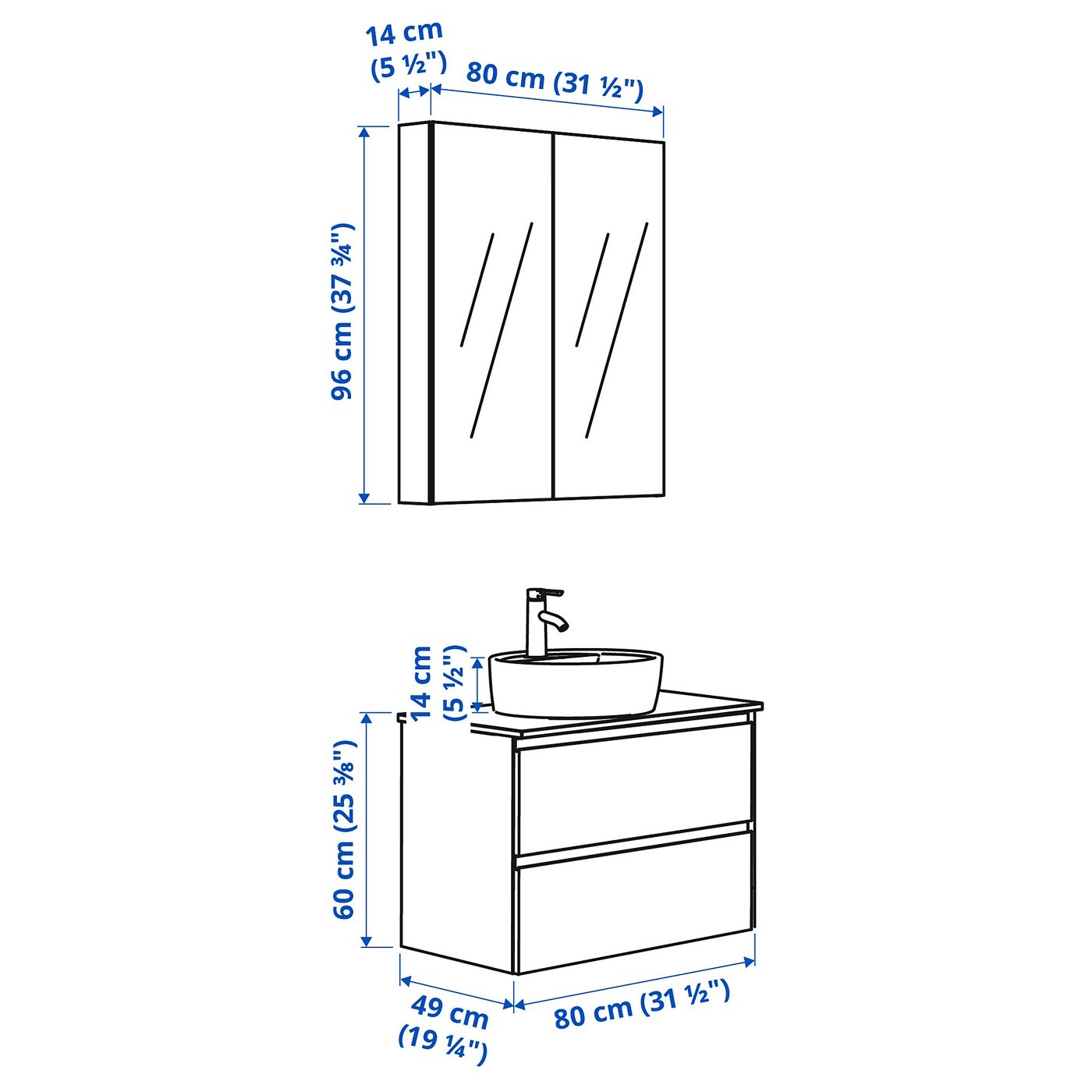 GODMORGON/TOLKEN / TÖRNVIKEN Bathroom furniture, set of 5