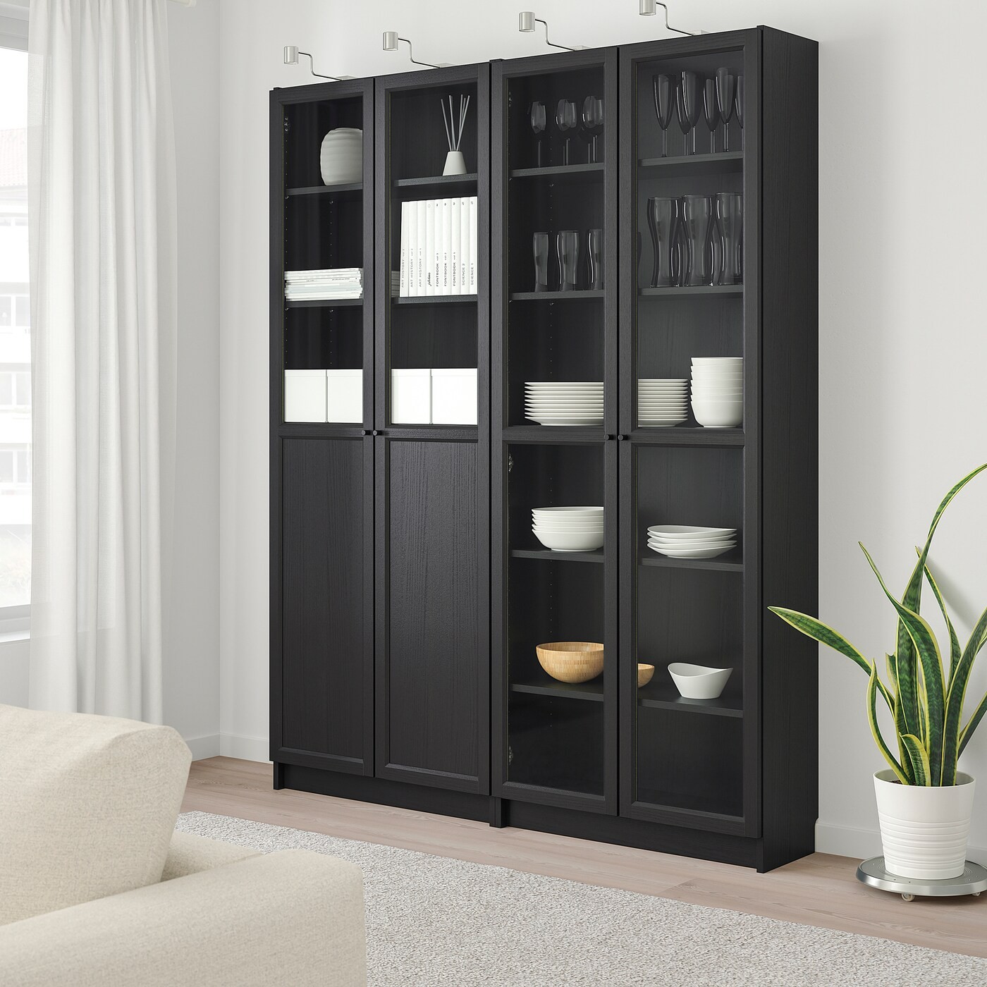 BILLY / OXBERG Bookcase with panel/glass doors