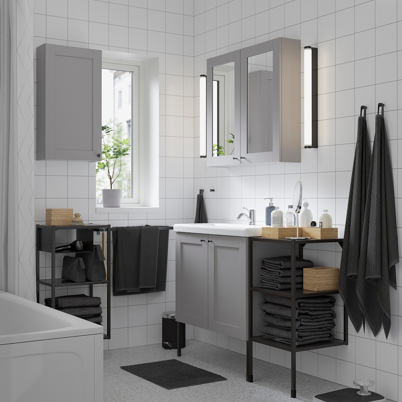 ENHET / TVÄLLEN Bathroom furniture, set of 14