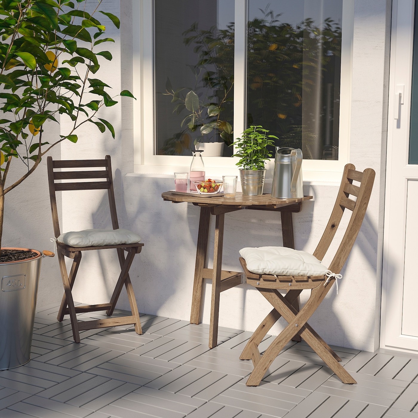 ASKHOLMEN Table f wall+2 fold chairs, outdoor