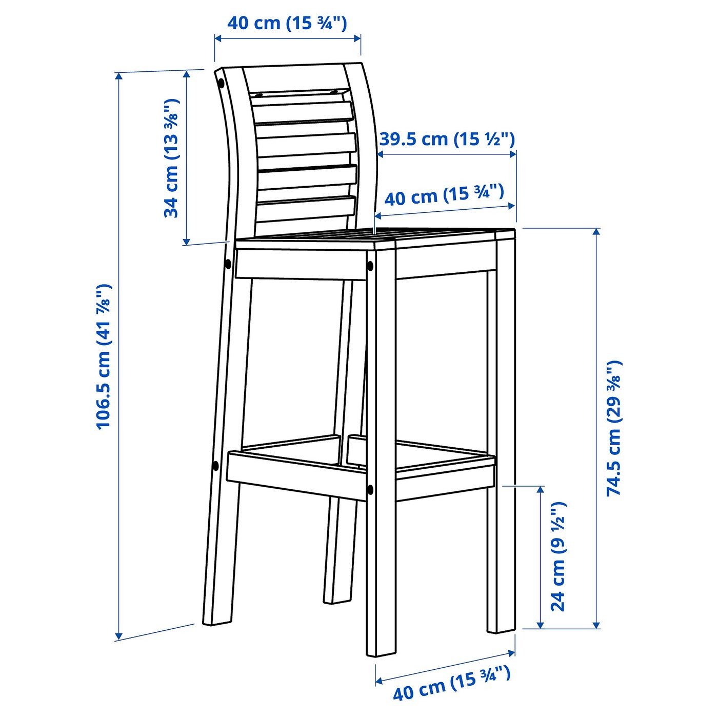 ÄPPLARÖ Bar stool with backrest, outdoor