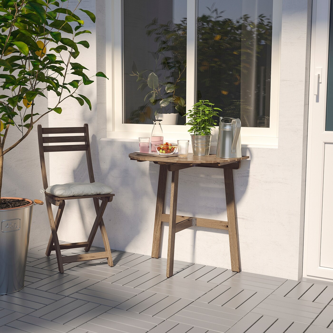 ASKHOLMEN Table for wall+1 fold chr, outdoor