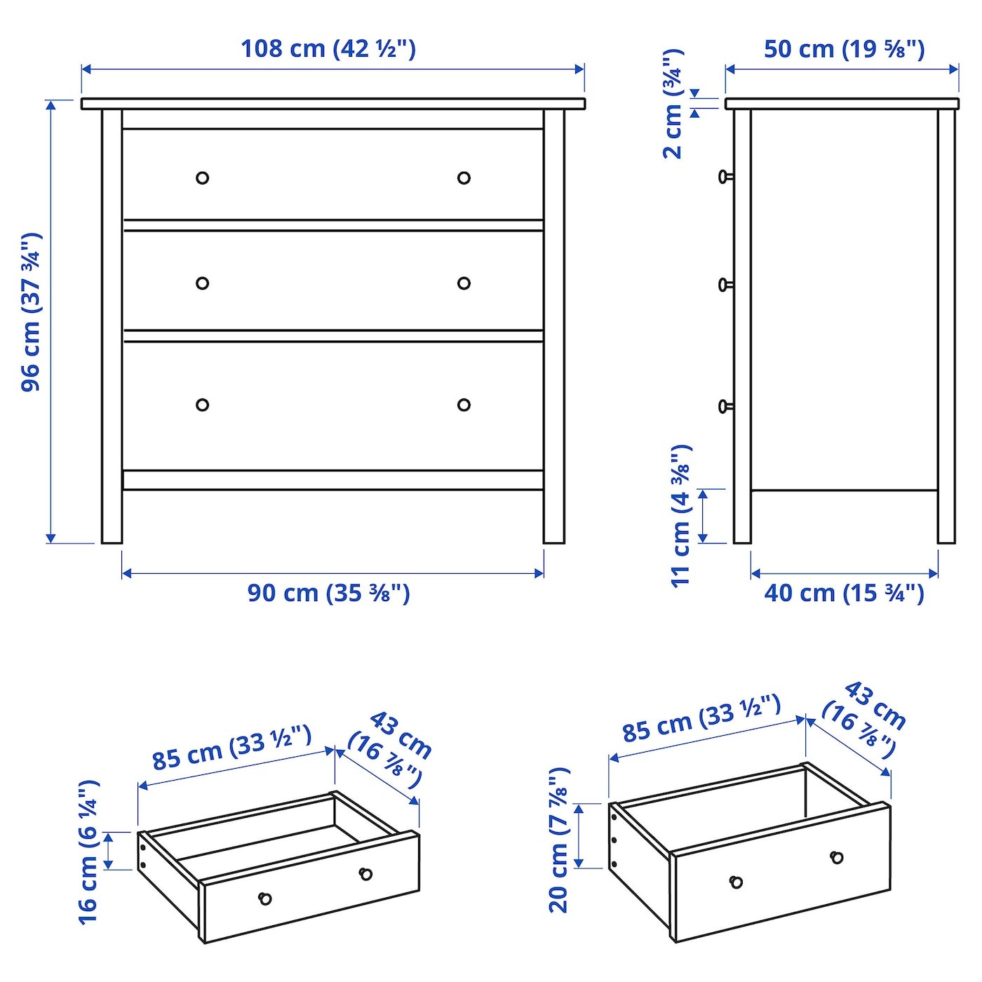 HEMNES خزانة بـ 3 أدراج