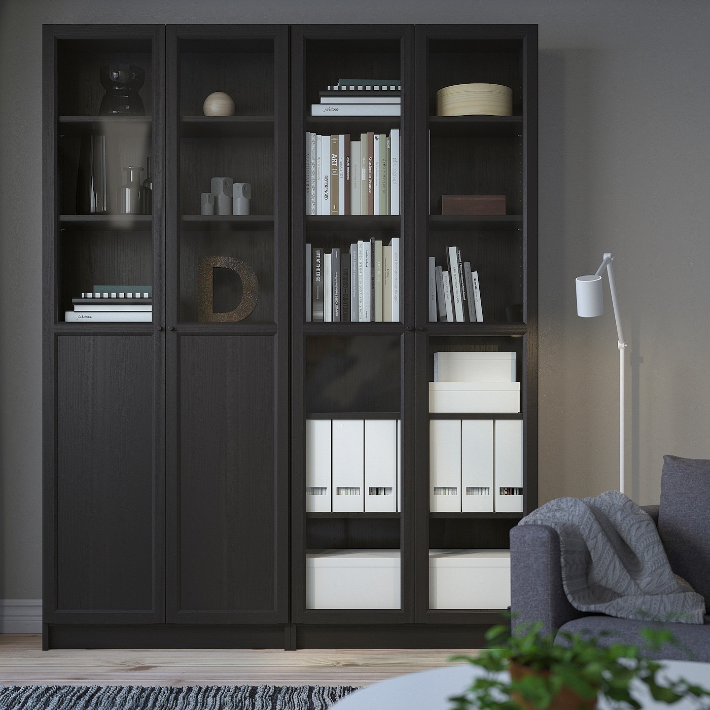 BILLY / OXBERG Bookcase with panel/glass doors