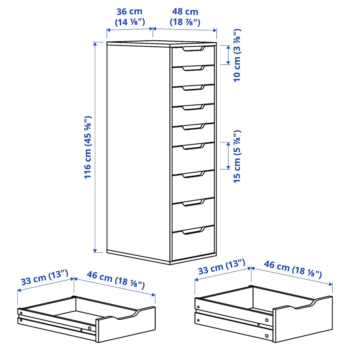 ALEX Drawer unit with 9 drawers