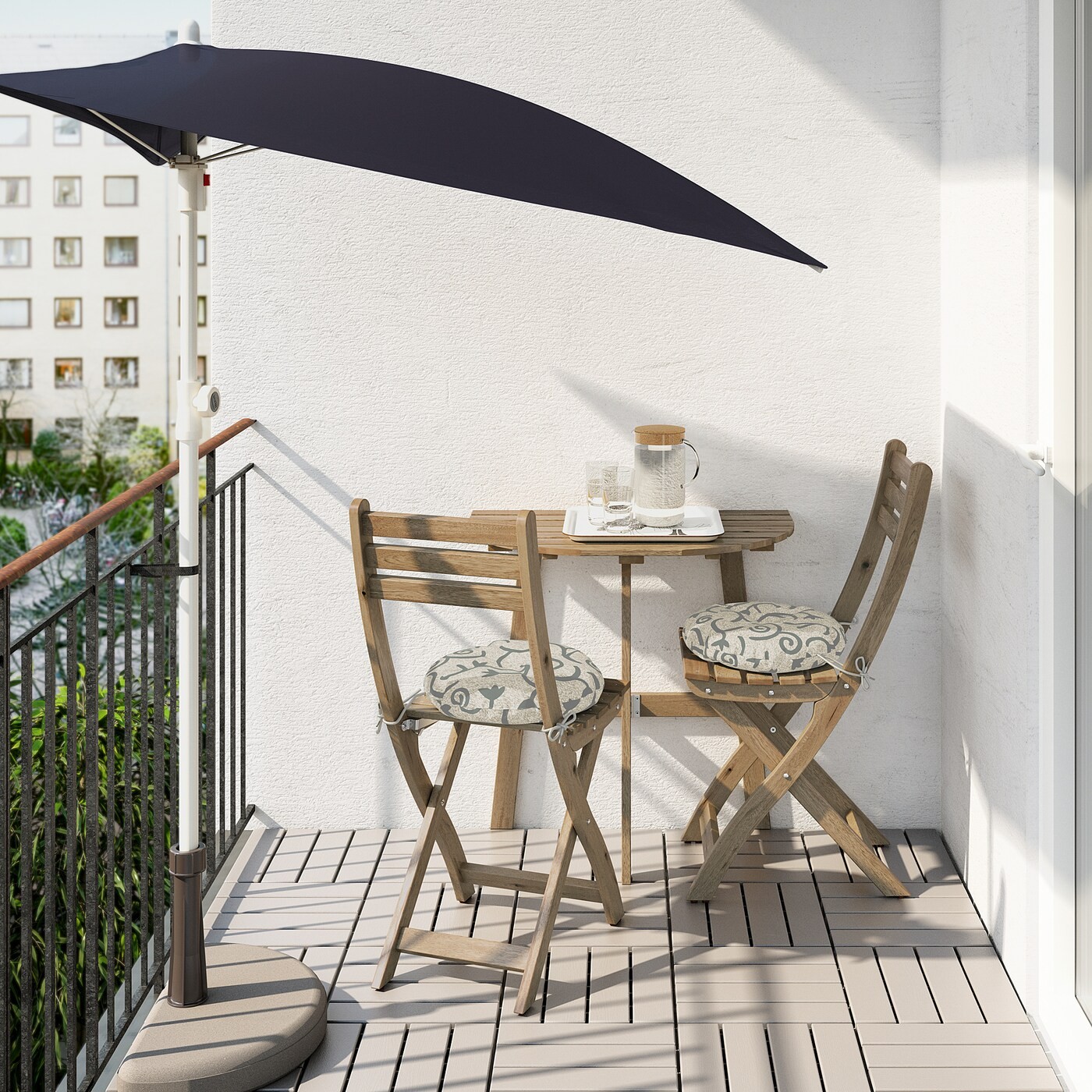 ASKHOLMEN Table f wall+2 fold chairs, outdoor