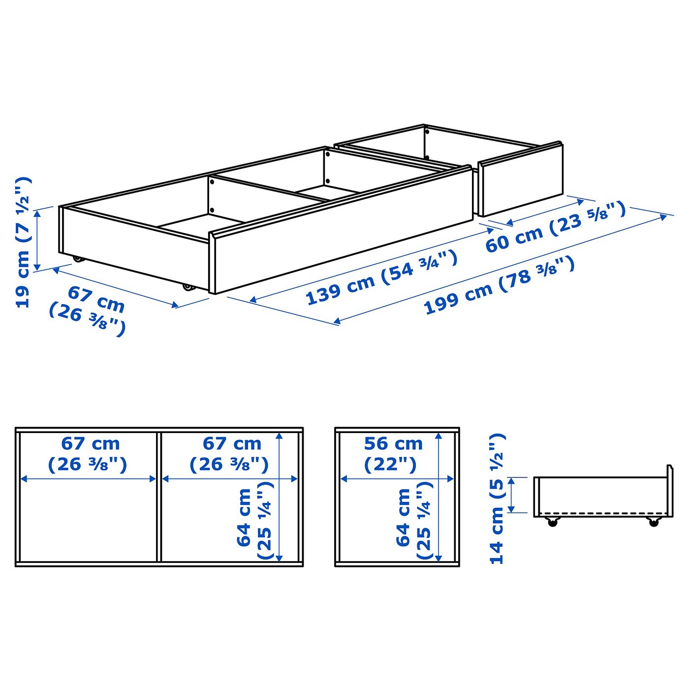 SONGESAND Bed storage box, set of 2