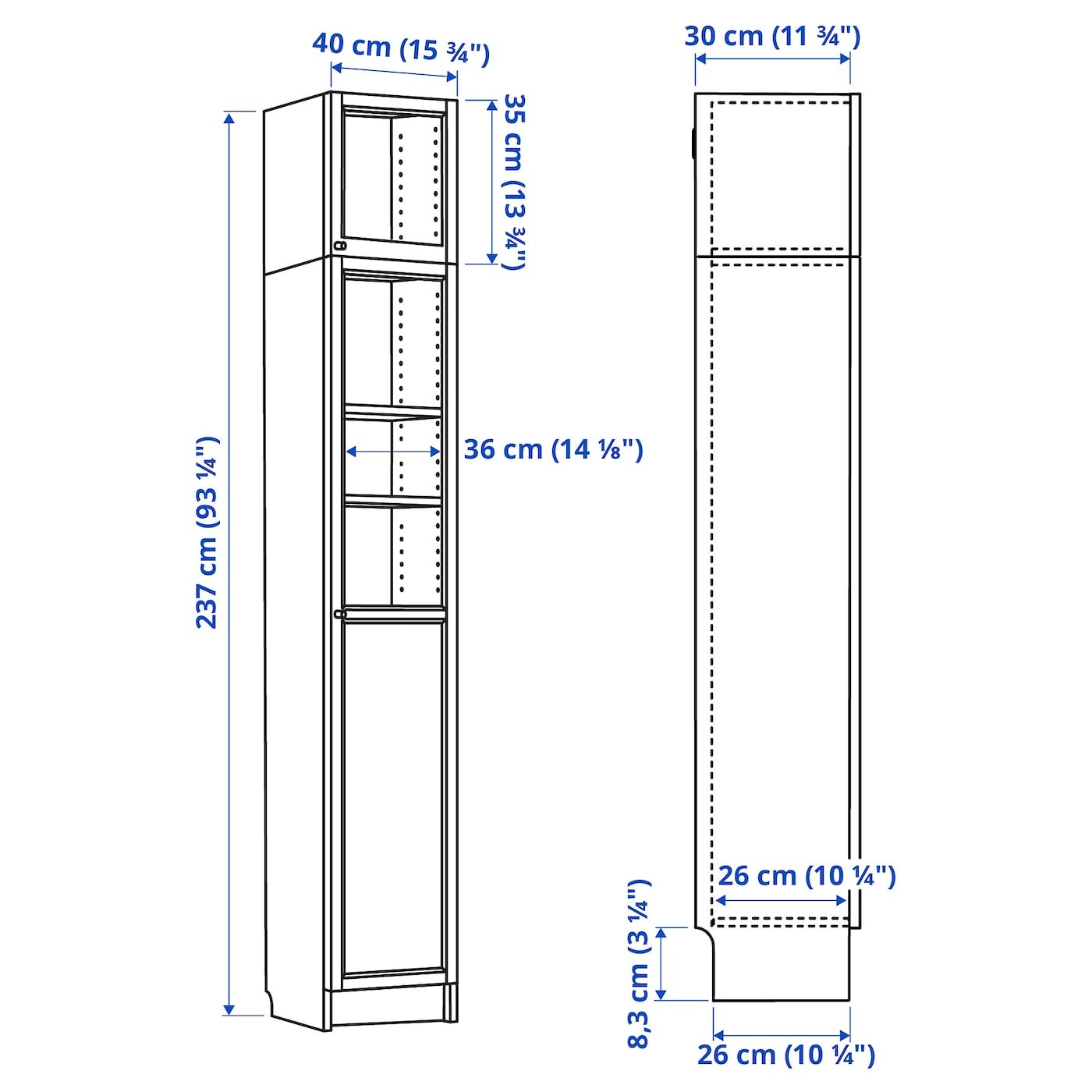 BILLY / OXBERG Bookcase w hght ext ut/pnl/glss drs