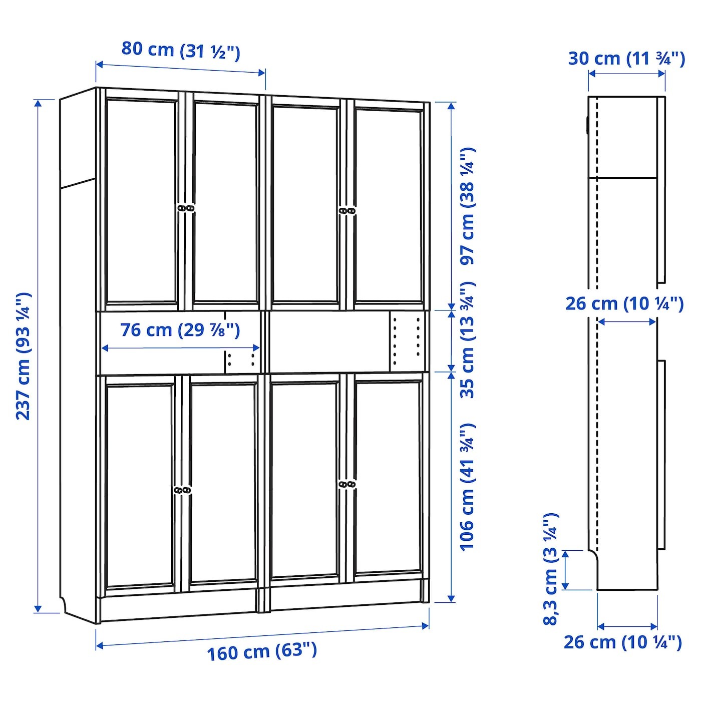 BILLY / OXBERG Bookcase w height extension ut/drs