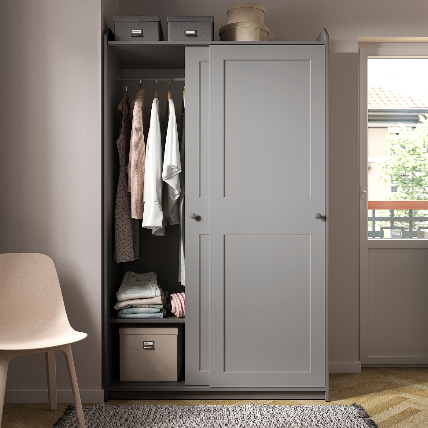 HAUGA Wardrobe with sliding doors