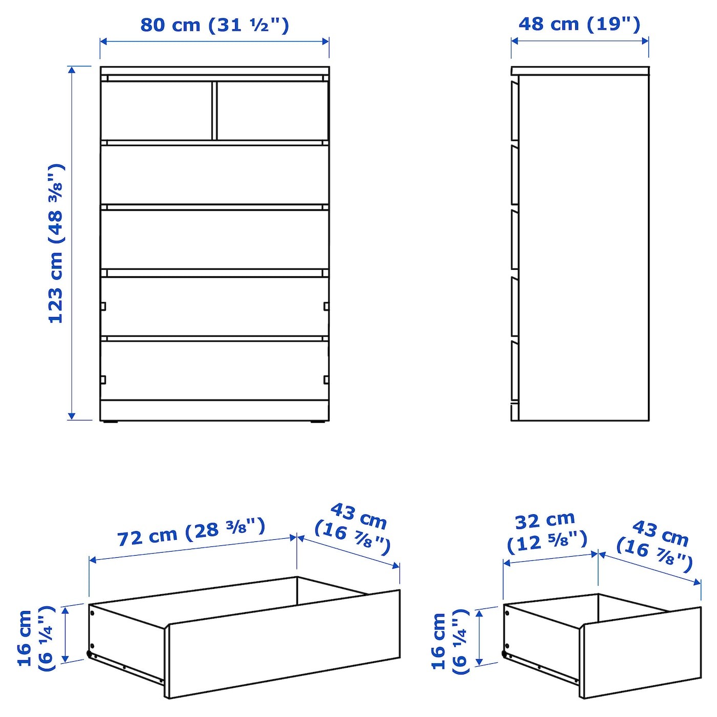 MALM Chest of 6 drawers