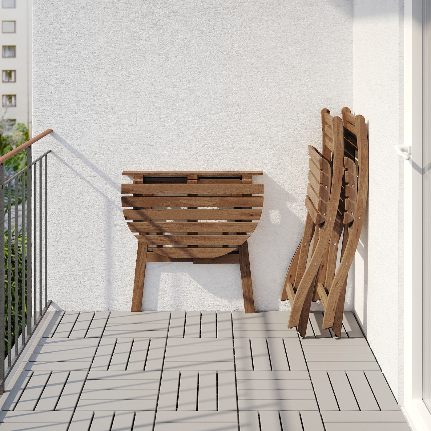 ASKHOLMEN Table f wall+2 fold chairs, outdoor