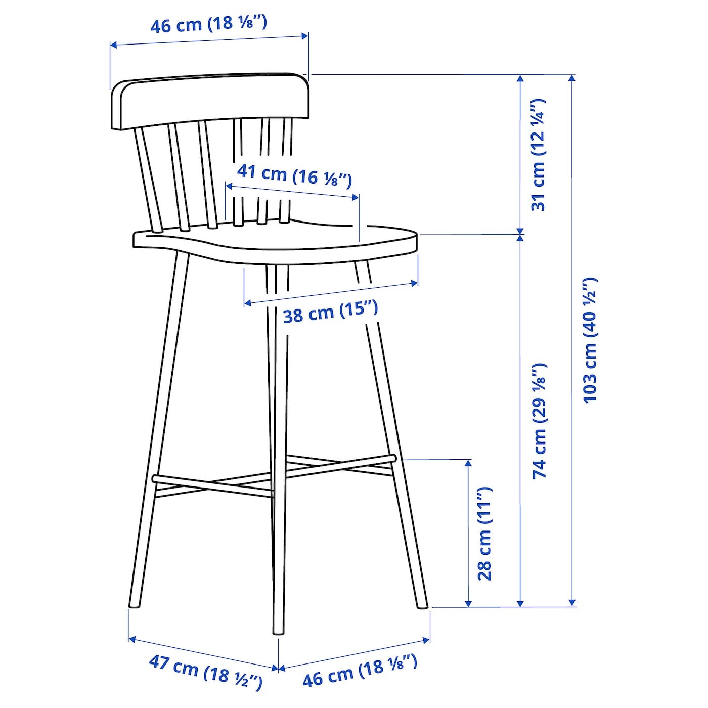 NORRARYD Bar stool with backrest