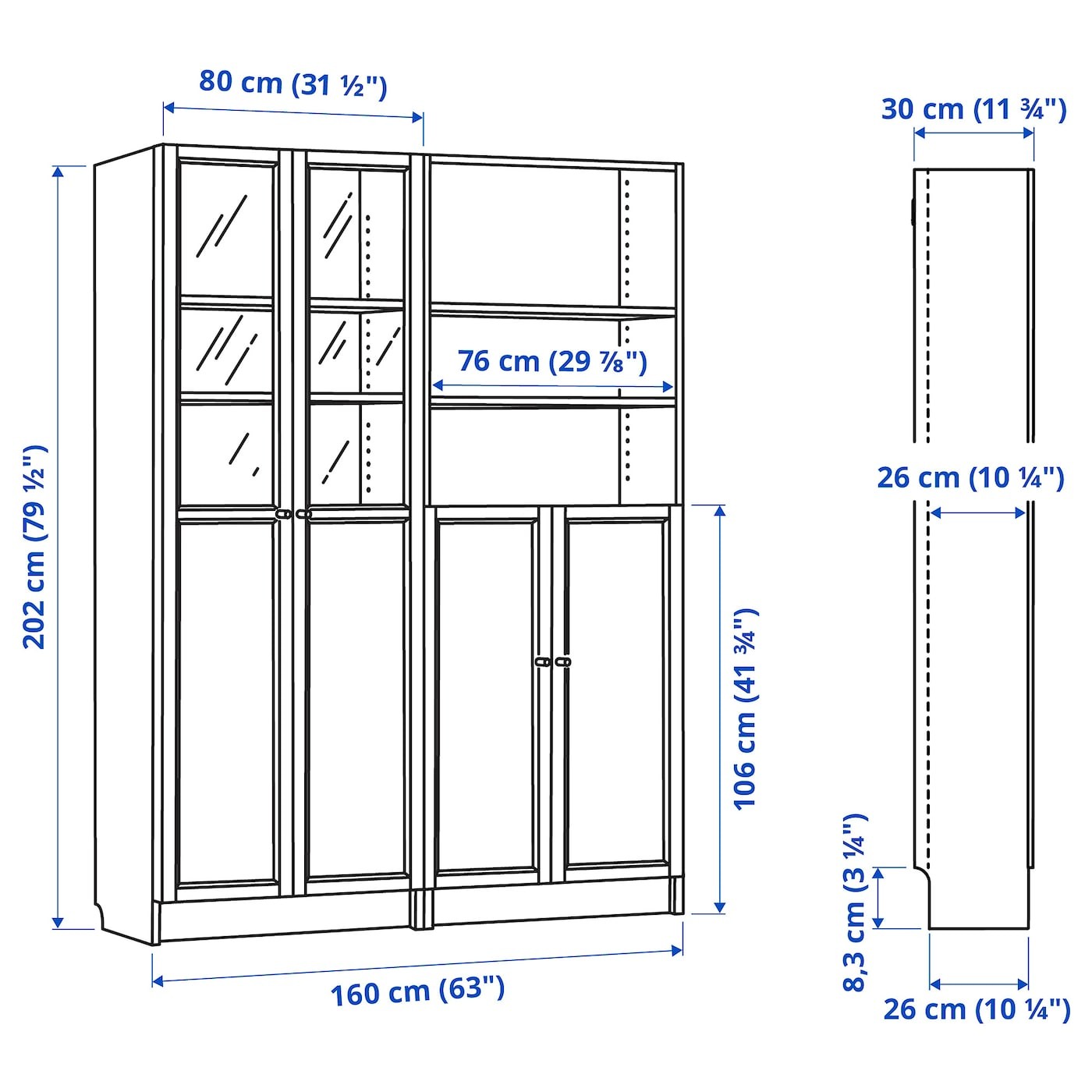 BILLY / OXBERG Bookcase with panel/glass doors