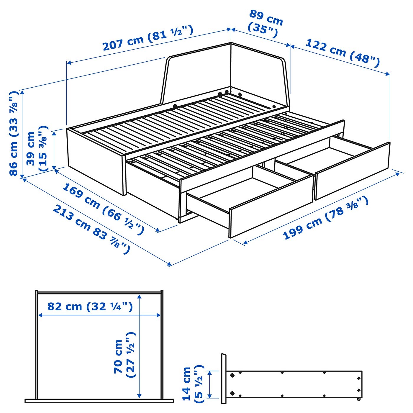 FLEKKE Day-bed frame with 2 drawers