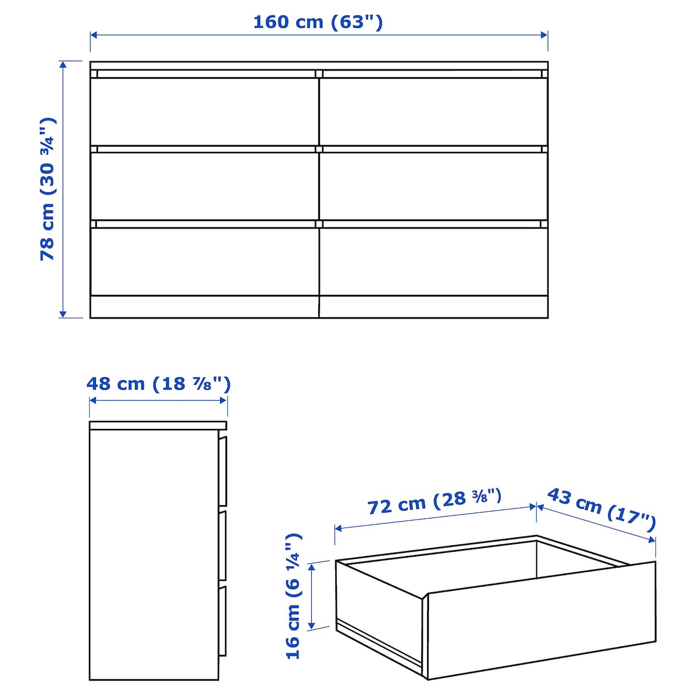 MALM Chest of 6 drawers