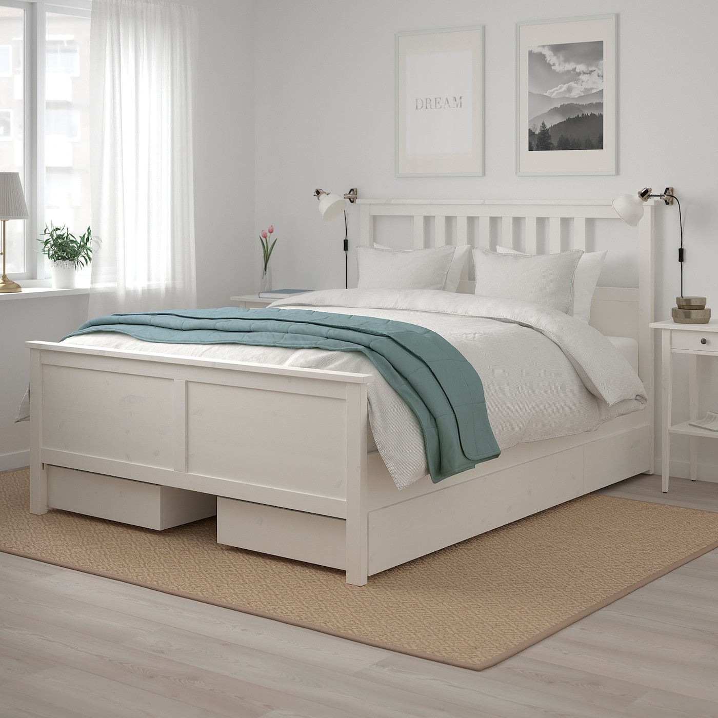 HEMNES Bed frame with 4 storage boxes