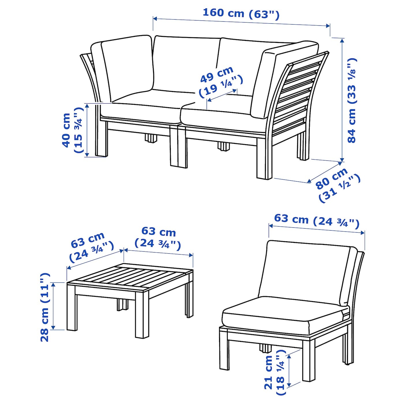 ÄPPLARÖ 4-seat conversation set, outdoor