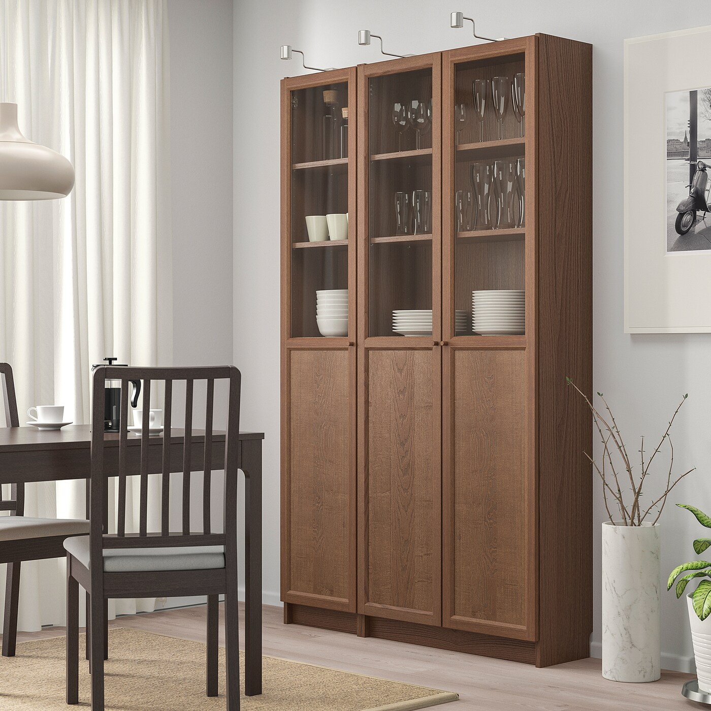 BILLY / OXBERG Bookcase with panel/glass doors