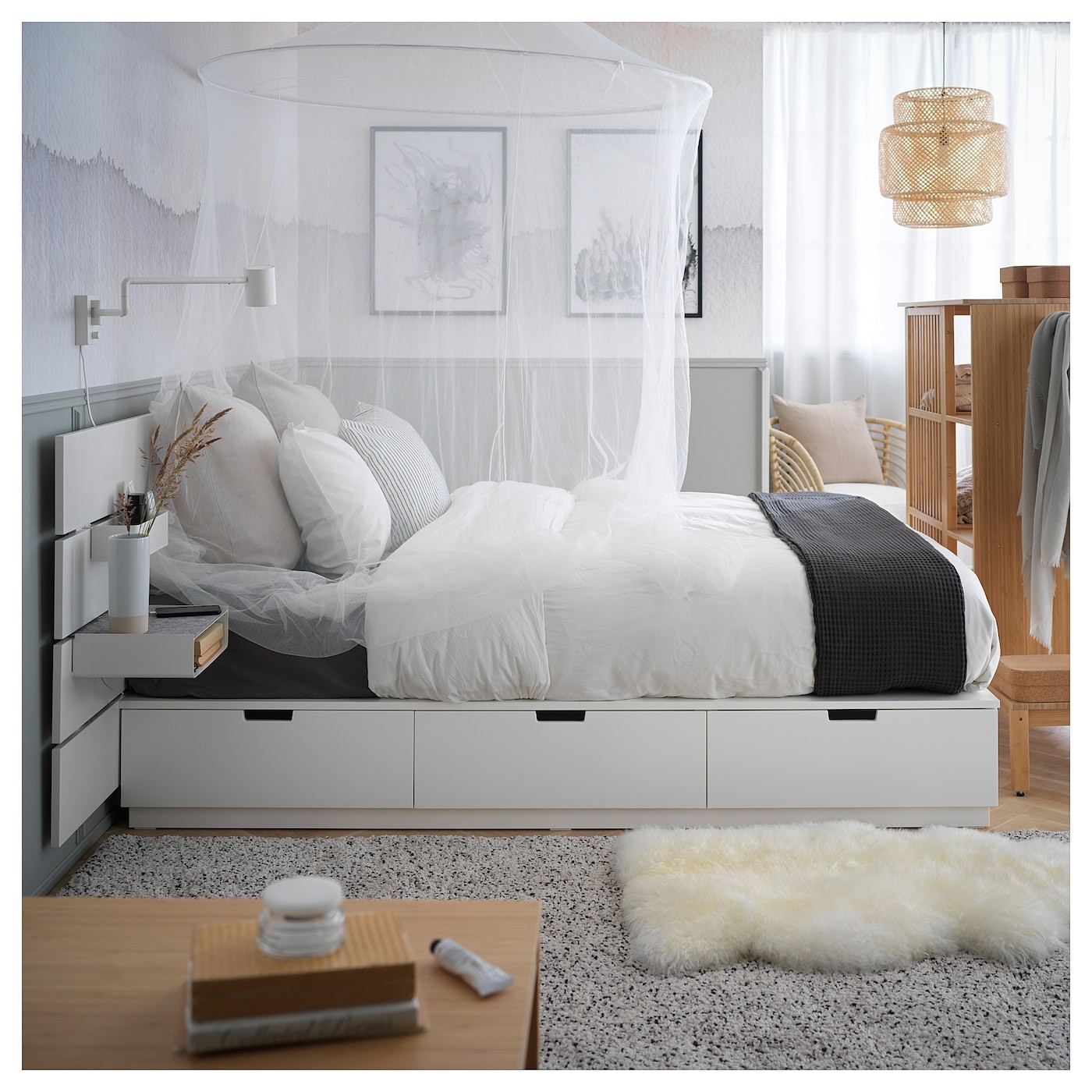 NORDLI Bed frame w storage and headboard