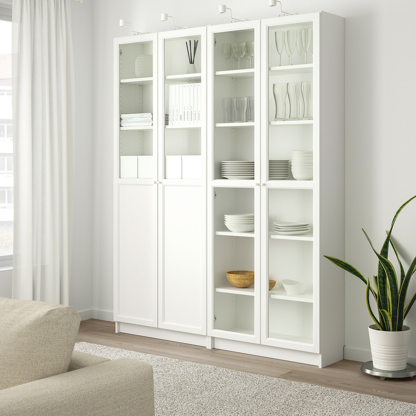 BILLY / OXBERG Bookcase with panel/glass doors