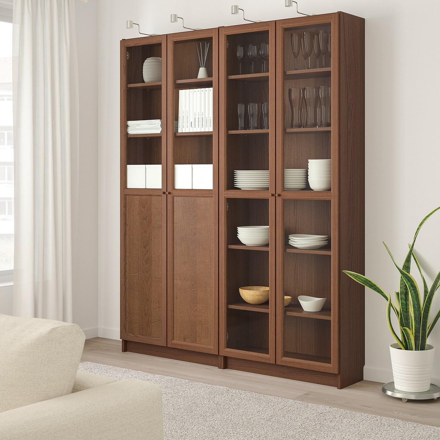 BILLY / OXBERG Bookcase with panel/glass doors