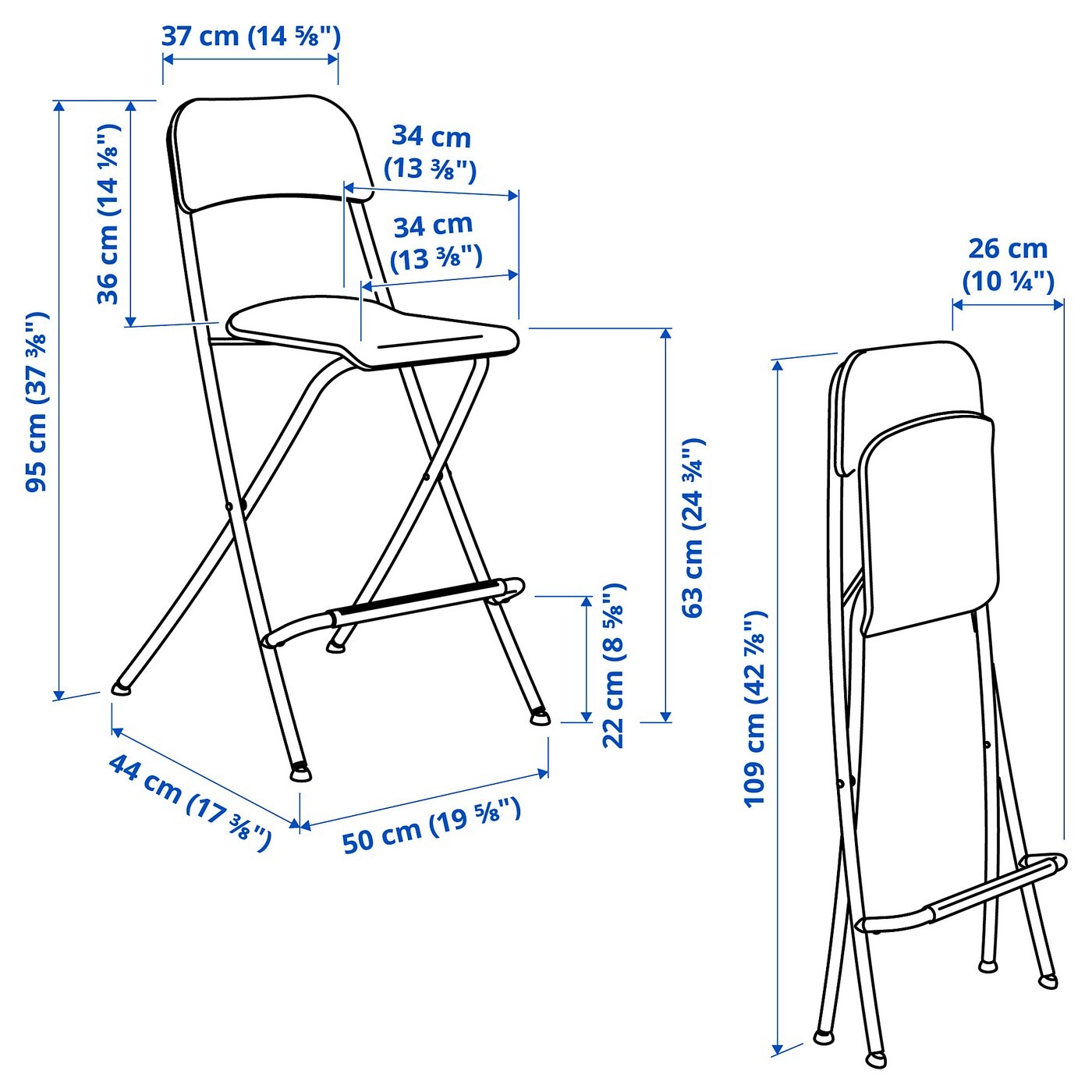 FRANKLIN Bar stool with backrest, foldable