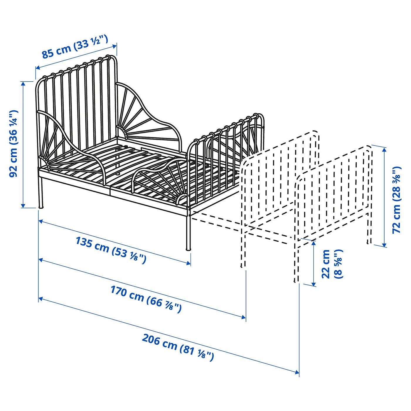 MINNEN Ext bed frame with slatted bed base