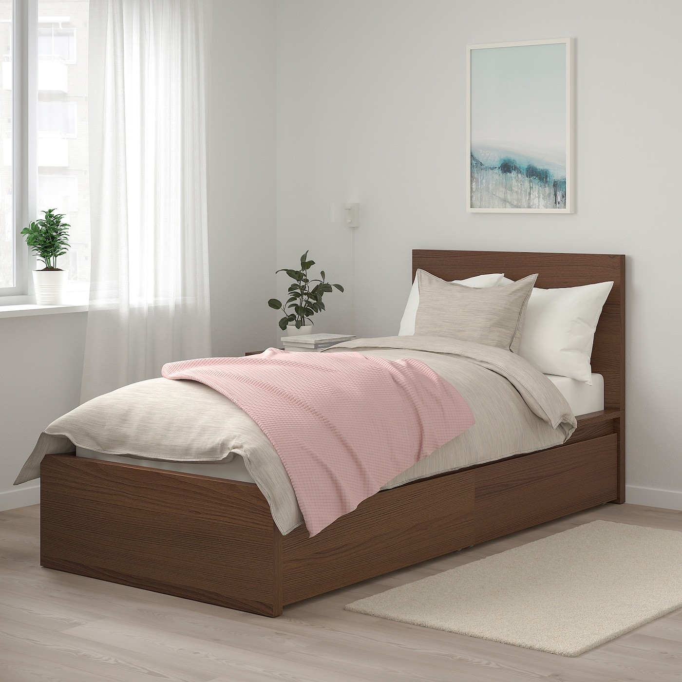 MALM Bed frame, high, w 2 storage boxes