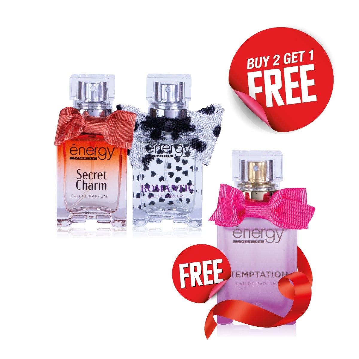 Energy Cosmetics Eau de Parfum | Buy 2 Romantic + Secret Charm and Get 1 Free Temptation 20 ml