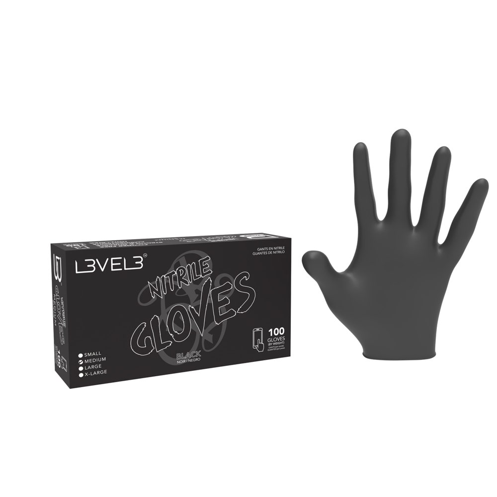 L3vel3 Gloves Nitrile| Black | Medium 1x100