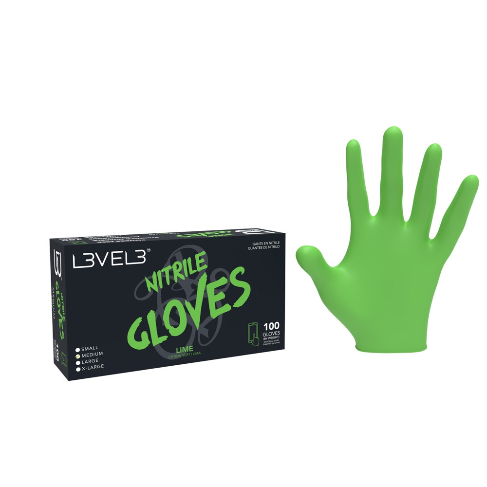 L3vel3 Gloves Nitrile| Lime | Large 1x100