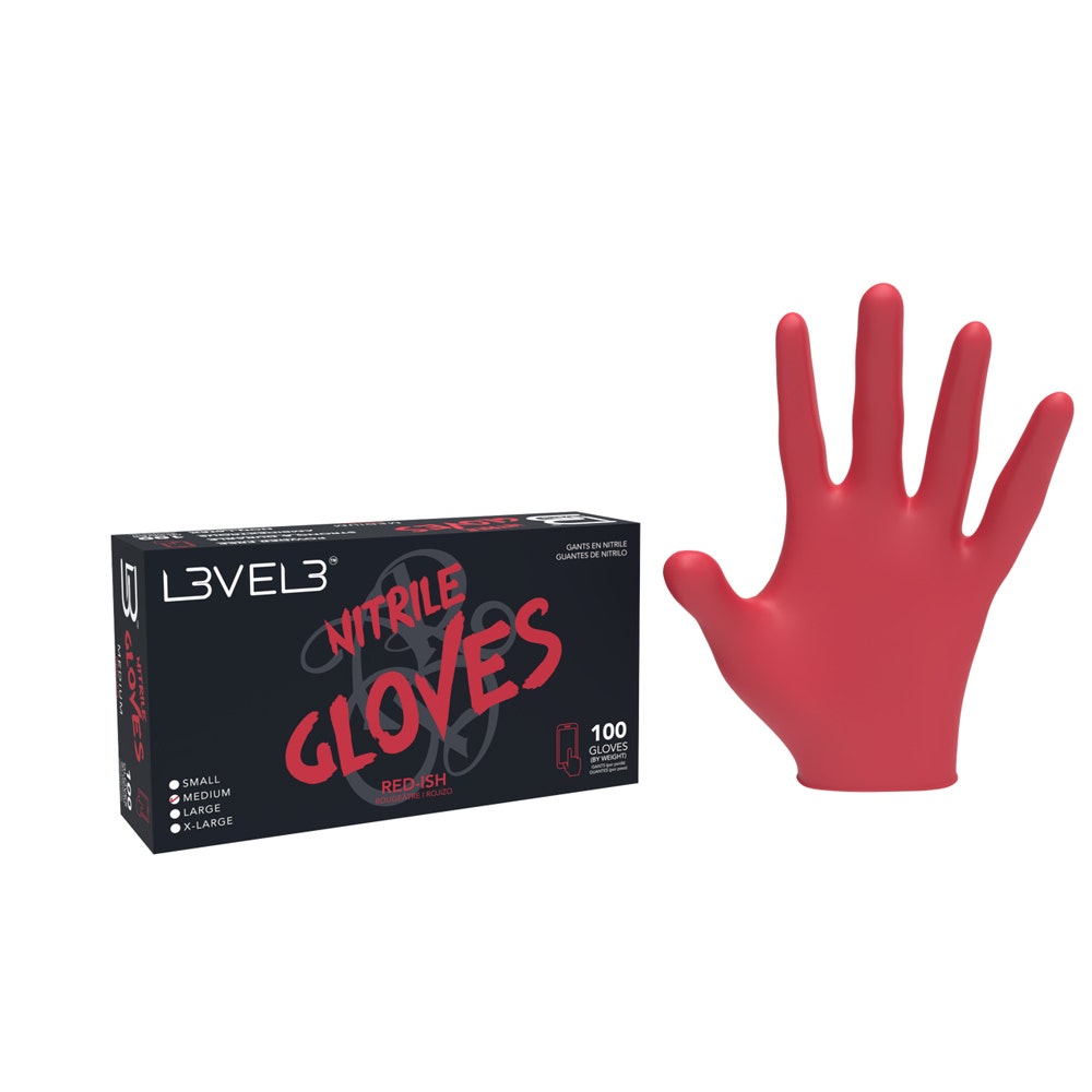 L3vel3 Gloves Nitrile| Red | Large 1x100