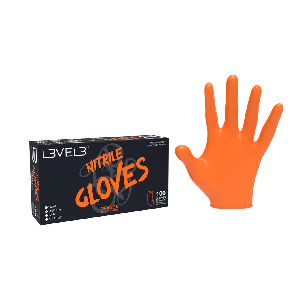 L3vel3 Gloves Nitrile| Orange | Large 1x100