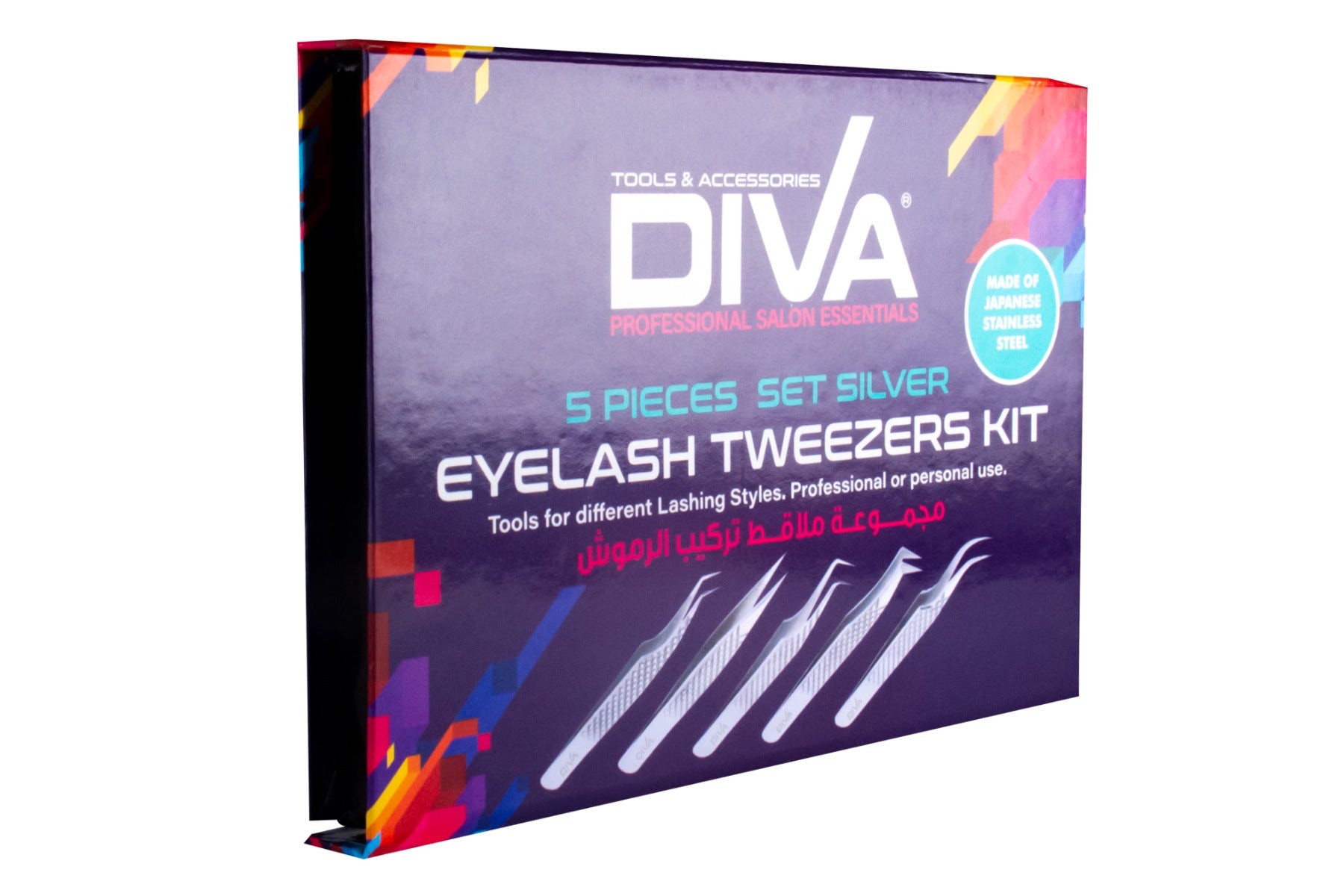 Diva Eyelash Tweezers Kit Silver | 5 Pcs Sk7003