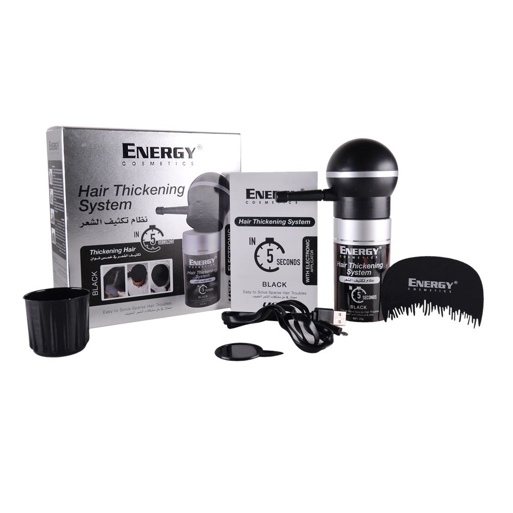 Energy Cosmetics Hair Thickening System With Electronic Applicator | Black