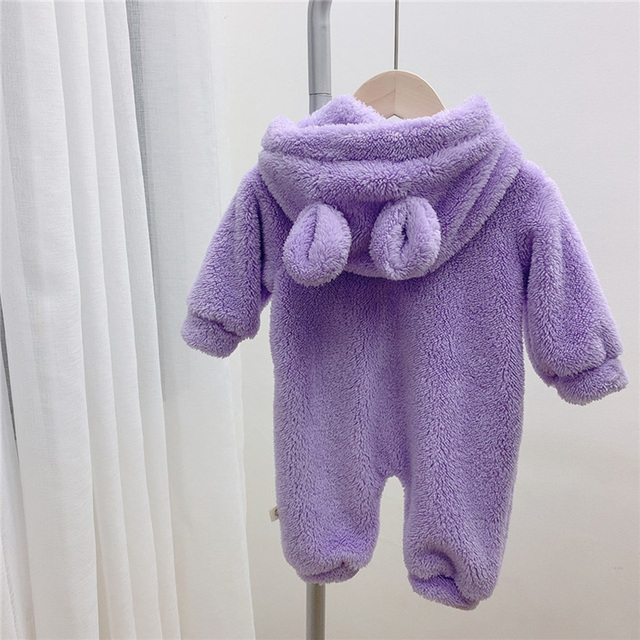 MILANCEL 2021 Autumn Winter Baby Rompers Cute Bear Hooded Baby Boys Rompers Warm Fleece Newborn Baby Clothes