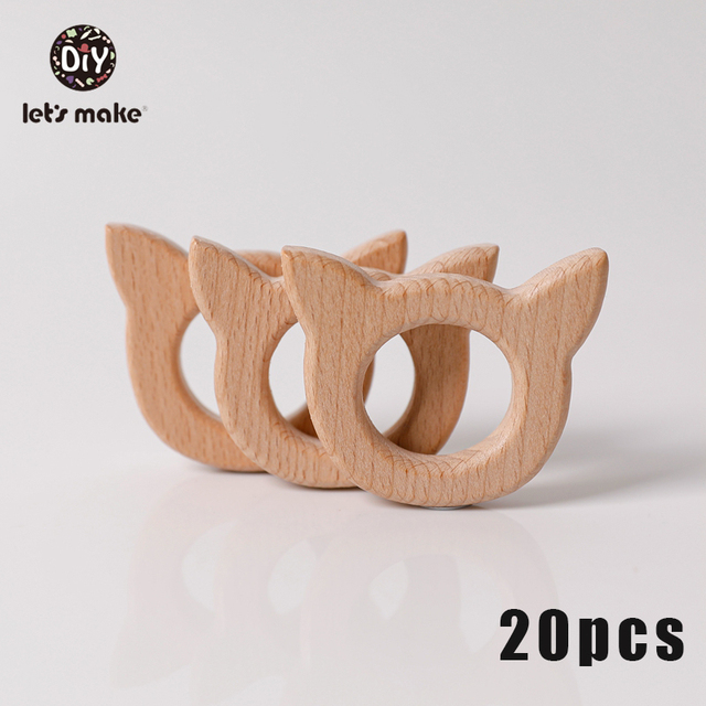 Let's Make 20pcs Wooden Teeth Natural Beech Wood Animal Wholesale DIY Bracelet Chain Accessories New Born BPA Free Elephant