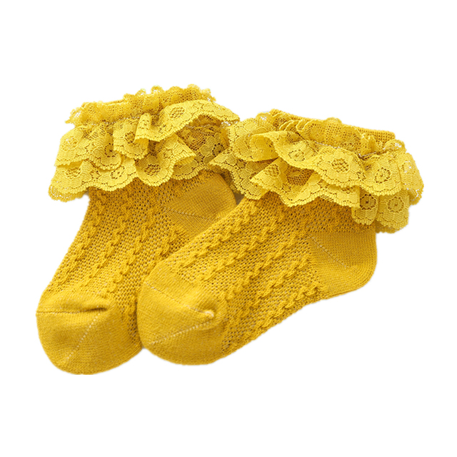 Breathable Cotton Socks with Lace for Little Girl Mesh Ruffle Socks for Kids White Pink Yellow Ankle Socks