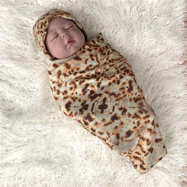 1 Set Burrito Flour Tortilla Baby Blanket Swaddle 100% Cotton Fleece Blanket Sleeping Swaddle Wrap Baby Sleep Cap