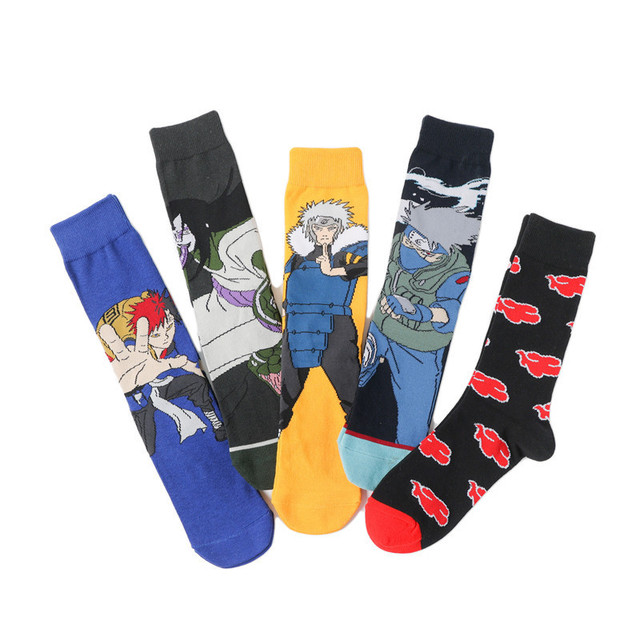 5 Pairs Naruto Cartoon Anime Figure Socks Kakashi Jiraiya Sasuke Gaara Long Tube Socks Men Adult Casual Socks xxx Boy Game Socks