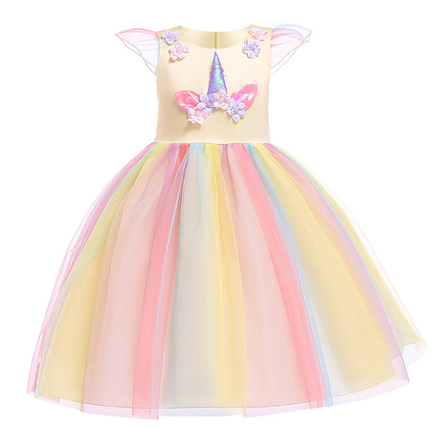 New Girls' Rainbow Unicorn Dress, Girls' Rainbow Unicorn Dress for Party Birthday