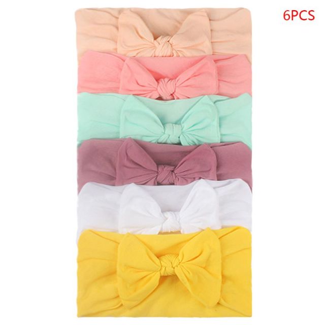 6pcs/set Baby Girls Lovely Bow Hairband Elastic Wide Headband Stretch Knot Headbands Turban Headdress Clothes Accessory