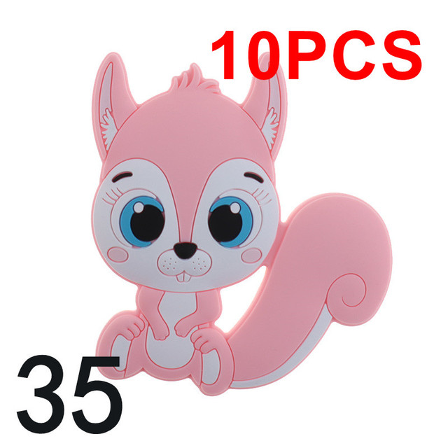 10pcs Silicone Squirrel Baby Teether Cartoon Rodent Necklace Bpa Free Nursing Small Animal Newborn Chew Teething Necklace Toys