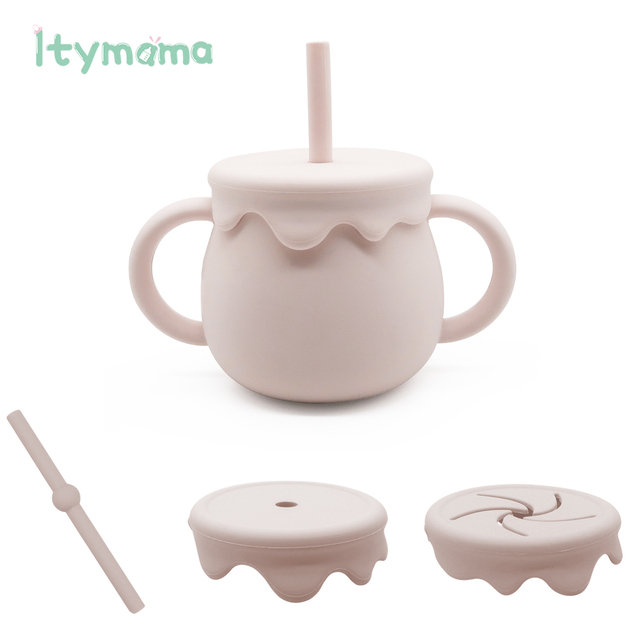 New Three In One Baby Feeding Cups With Straw 250ml Learning Cups Food Grade Silicone Snack Cup Kids With Silicone Sippy Cup