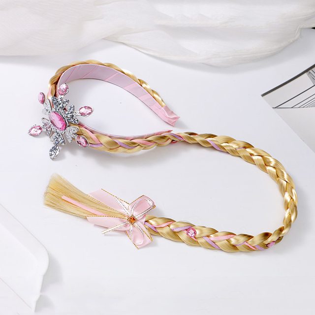 Little Girls Blonde Cosplay Weaving Princess Braid Tangled Rapunzel Headband Hair Elsa Accessories Girl Wig